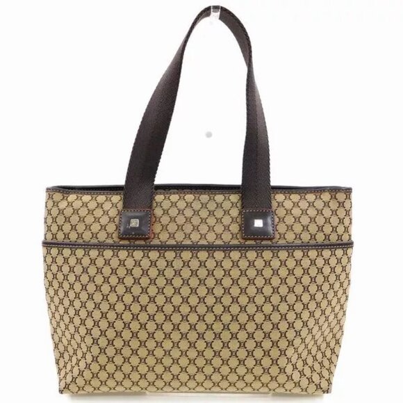 CELINE Tote Bag Macadam Beige ?~ Canvas ?~ Leather Authentic USED - Picture 1 of 10